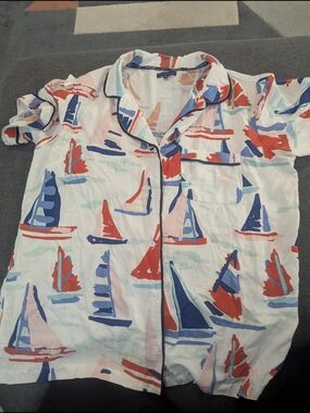 Katie Kime Women's Short-Sleeve Sailboat Print Pajama Top